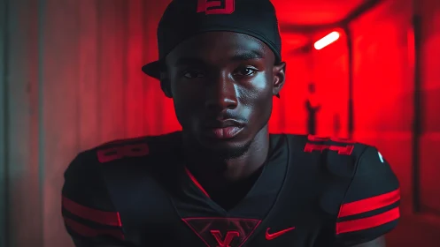 Tunnel glow and game day grit in a bold red portrait.