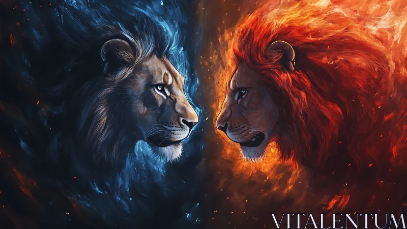 Opposing Leonine Profiles: Fire and Ice Elemental Duality.