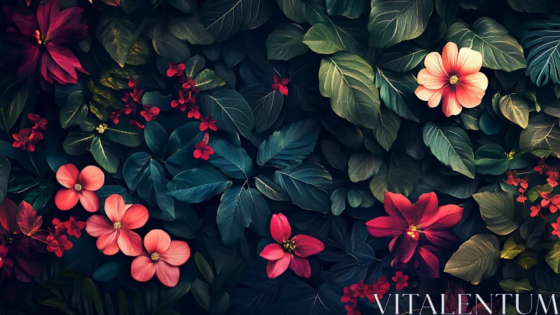 Vibrant Garden Blooms. Dark Botanical Composition.