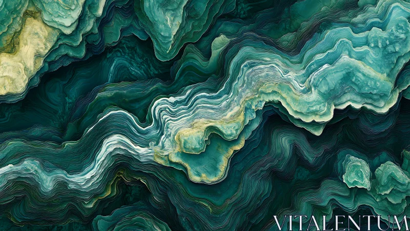 Layered teal abstract waves with fluid mineral contours
