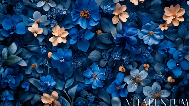 Blue Floral Tapestry With Golden Accents.