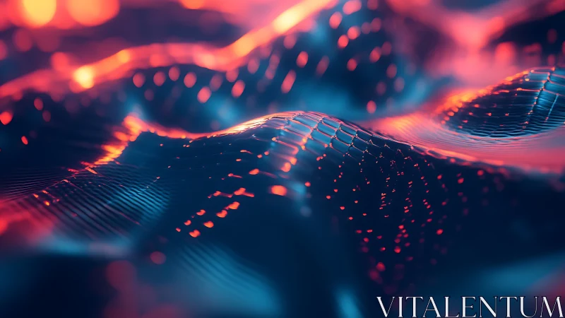 Parametric neon mesh waves simulate glowing data surface with depth