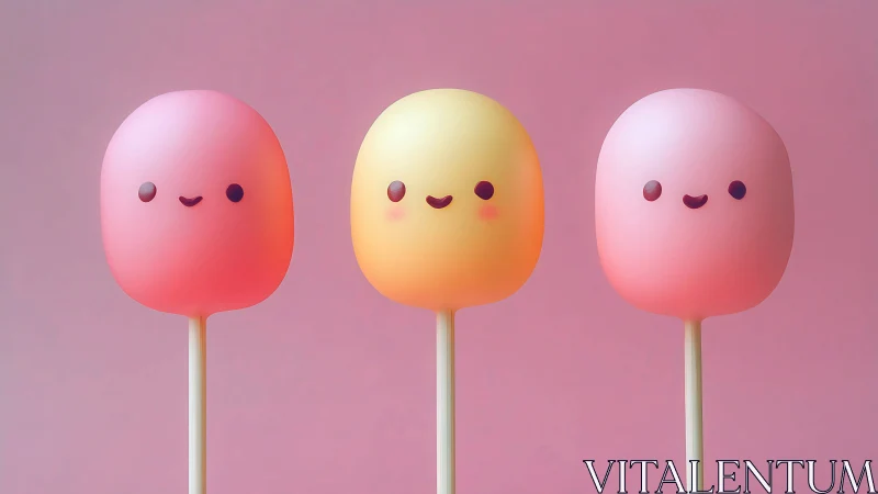 Three Anthropomorphic Lollipops with Gradient Renders on Soft Background