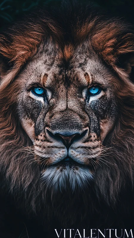 Lion portrait with intense electric blue eyes. Period.