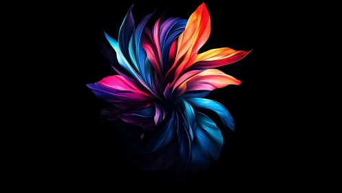 Multicolored abstract petals on black digital background.