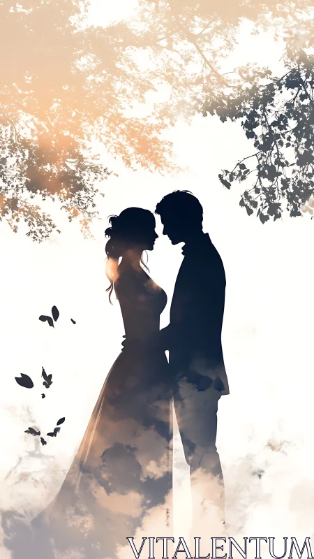 Silhouetted figures with double exposure cloud effect.