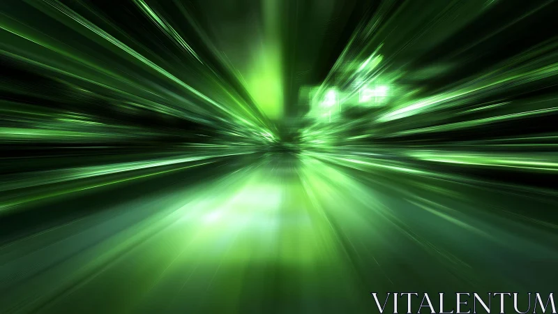 Futuristic green light speed motion blur digital abstract background.