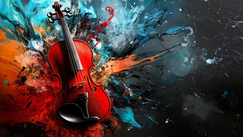 Crimson violin detonates color into an electric soundstorm