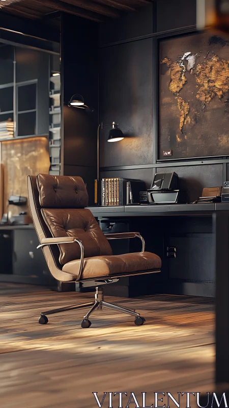 Soft leather desk chair invites calm focus in a modern office