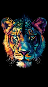 Radiant tiger portrait glows in bold neon rainbow colors