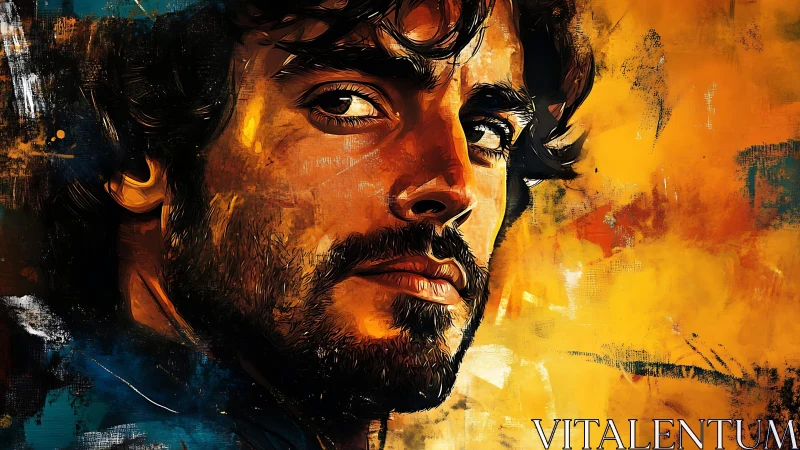 Male portrait against vivid abstract orange background.