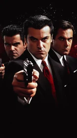 Sharp-suited mob enforcers confront the viewer at gunpoint.