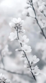 Delicate White Blossoms Dance Along Slender Branches.