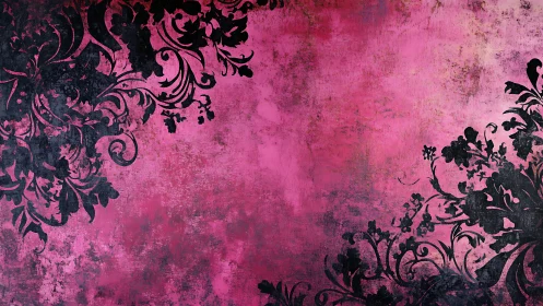 Distressed magenta backdrop with black baroque floral overlays