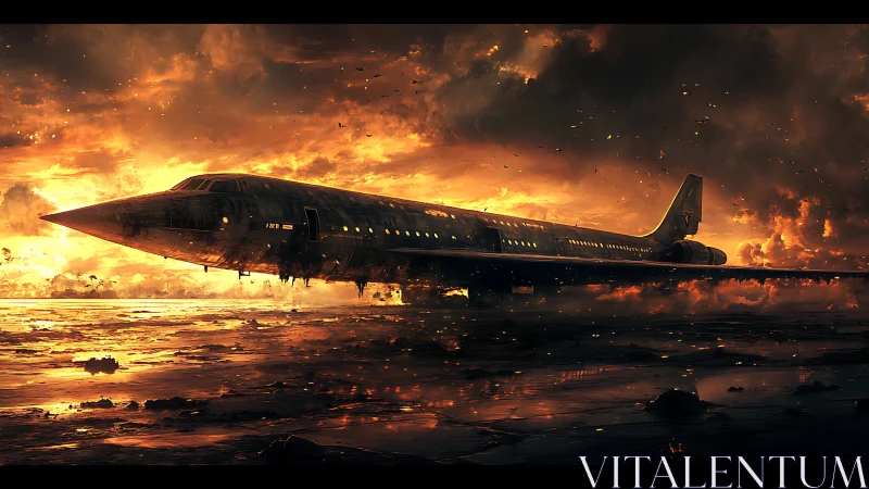 Derelict supersonic airliner cuts across apocalyptic firestorm