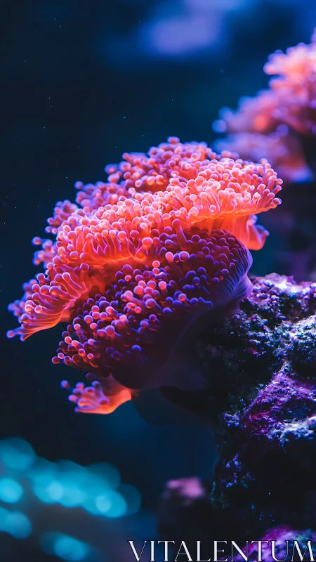 Luminous coral softly glows in a tranquil deep sea scene