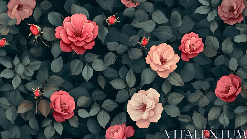 Rose Garden Study. Layered Blooms Against Textured Foliage.