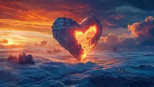 Blazing Heart Suspended Between Sky and Sea