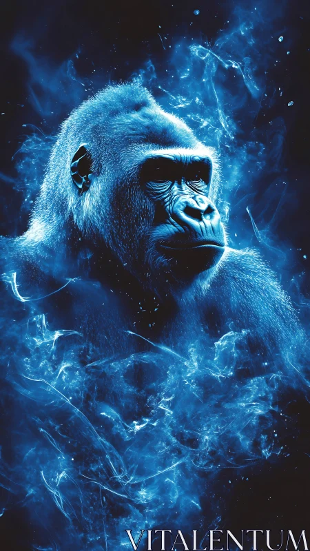 Gorilla profile rendered in luminous blue digital effects.