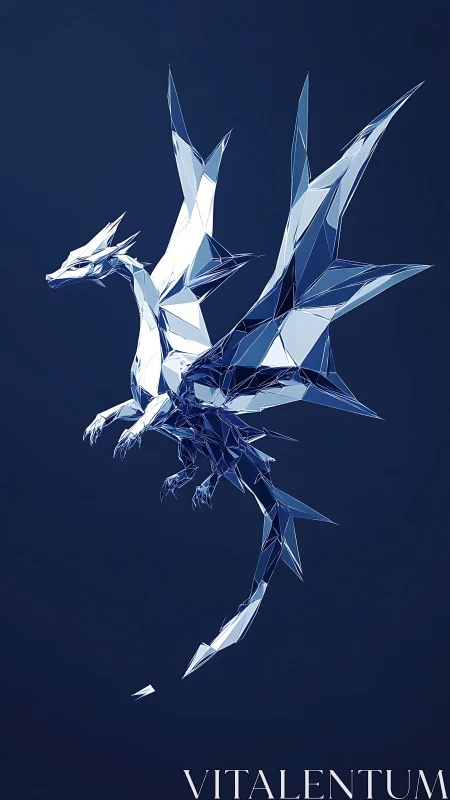 Crystal dragon sculpture hovers in deep blue negative space