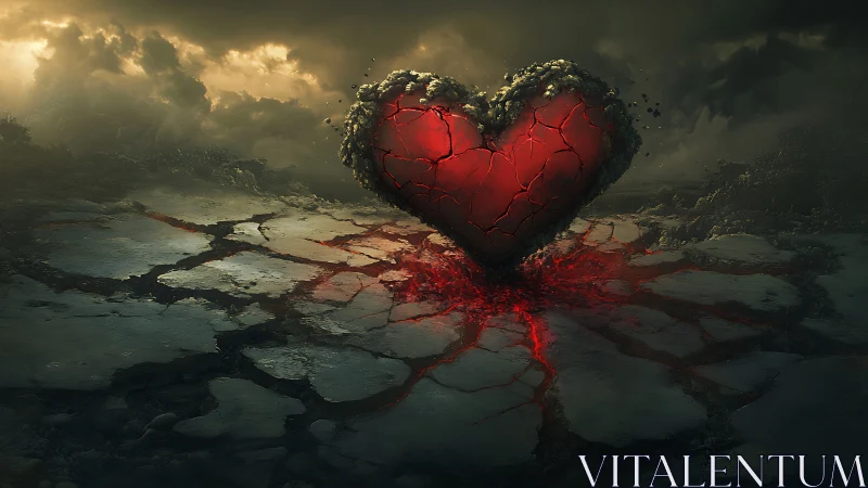 Monumental Cracked Heart Form in Desolate Landscape