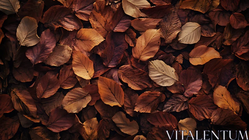 Crisp autumn leaf carpet in warm low key lighting.