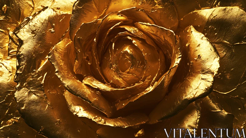 Gold coated rose macro with detailed metallic petals.