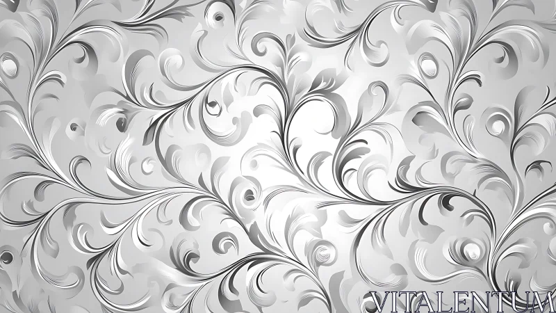 Elegant silver floral scrollwork with swirling metallic curves.