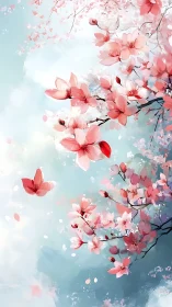 Cherry Blossoms Drift Through Soft Sky Light