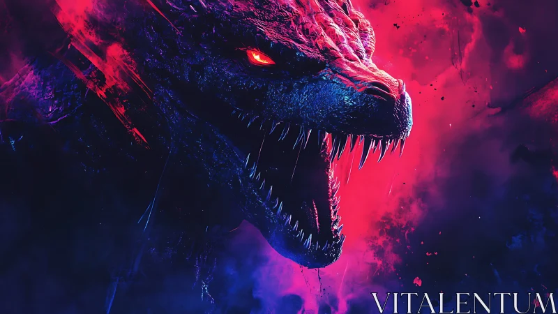 Neon kaiju roar erupting through electric magenta void.