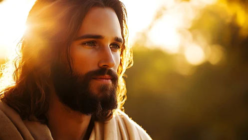 Sunlit contemplative figure wrapped in gentle golden calm.