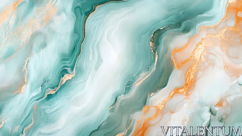Fluid teal and copper marble abstraction in digital painting style.