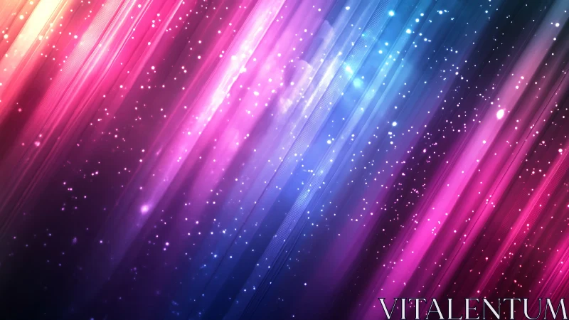 Neon light streaks with sparkling bokeh particles background.