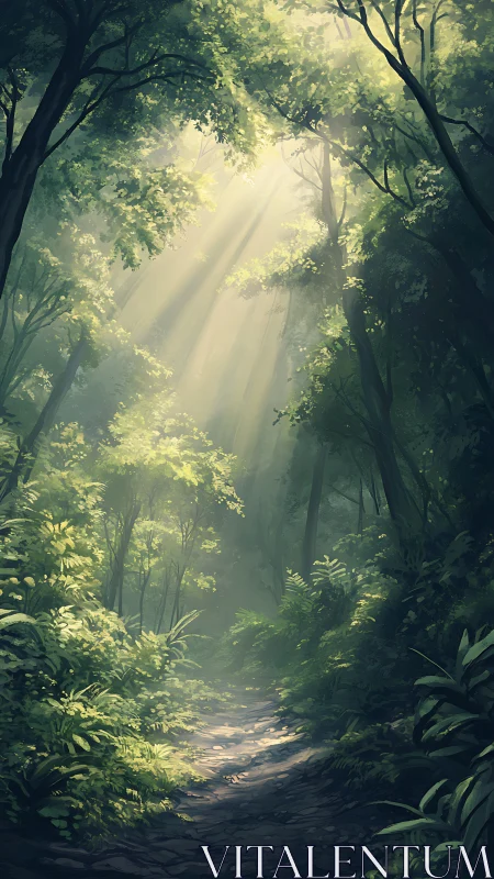 Sunbeams Pierce Through Ancient Forest Canopy
