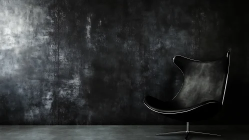 Modern chair positioned against weathered wall surface.