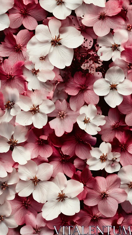 Pink and White Flowers Create Dense Colorful Botanical Composition.