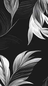Monochrome palm leaves sweep across deep charcoal space.