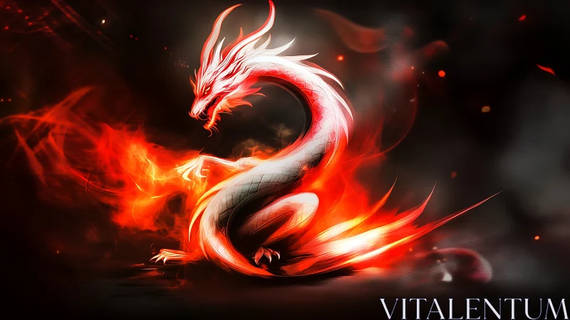 Coiled white fire dragon arcs through incandescent red flames