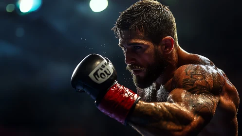 Intense Boxing Champion in Combat Ready Stance.