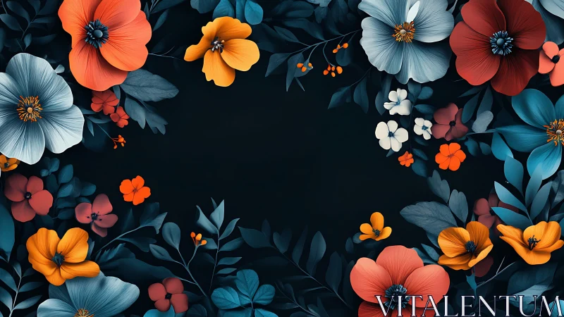 Vibrant Flowers Frame Dark Canvas with Bold Color Contrast.