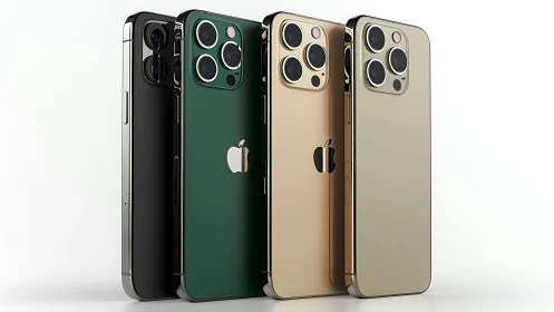 iPhone 13 Pro lineup in black, green, gold, and silver colorways.