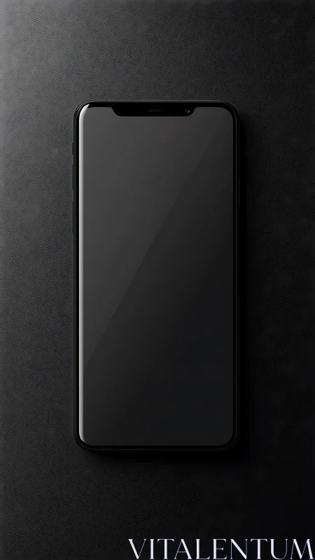 Black smartphone mockup with notched display on dark textured background