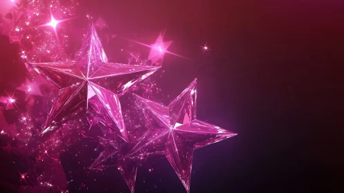 Glowing pink crystal stars float over deep magenta background