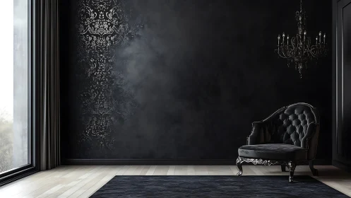 Dark velvet lounge corner glows with moody daylight elegance