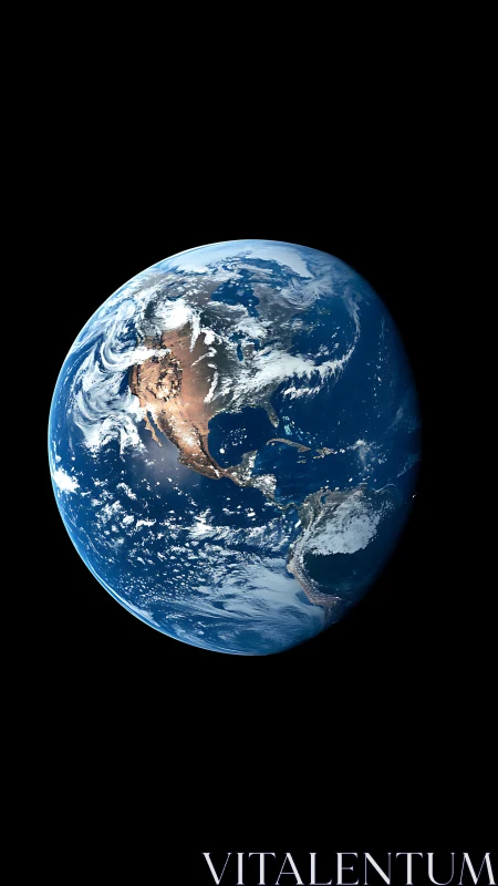 Earth viewed from space with visible Americas and oceans.