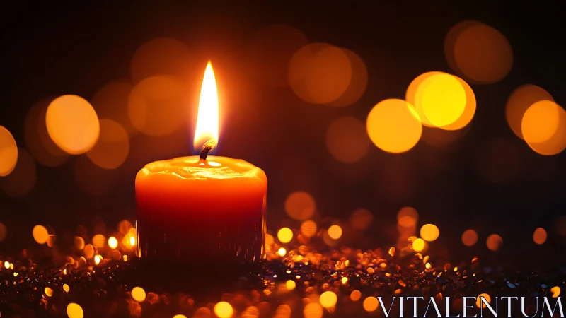 Solitary wax flame converses softly with distant bokeh dreams