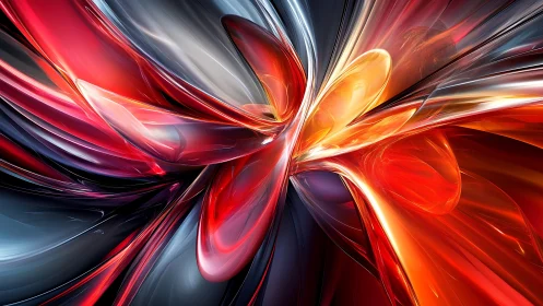 Flaming glass ribbons twist through luminous abstract space.
