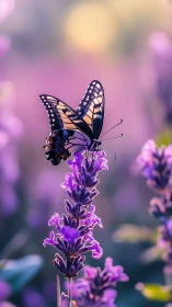 Gentle butterfly resting among sunlit lavender blooms.