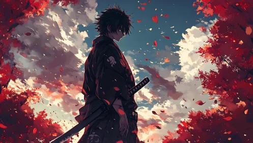 Storm-souled samurai listens to the red autumn sky breathe