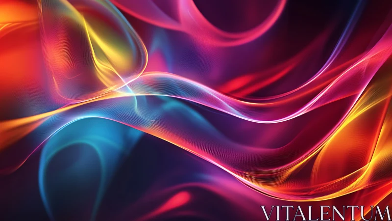 Vibrant neon ribbons flow across a luminous digital horizon